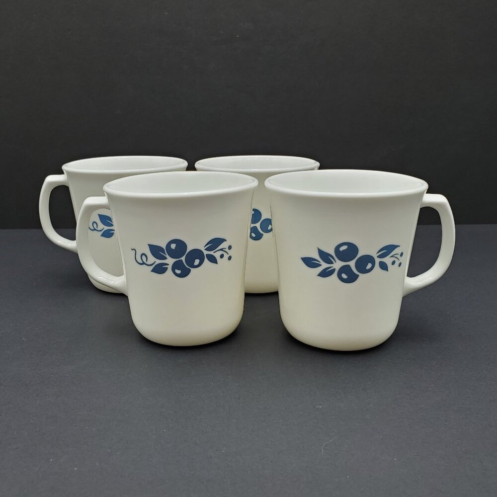 Corning Eve Mugs Corelle D Handle White Mugs with Blue Cherries